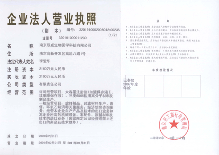 Business License of Shuang Wei Biotech-2008